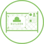 green and white icon image of a construction fence banner and sign