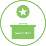 green and white icon image of internal reception signage