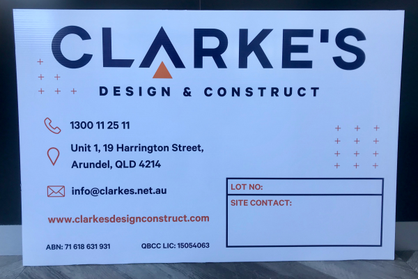 white, blue and orange coreflute sign