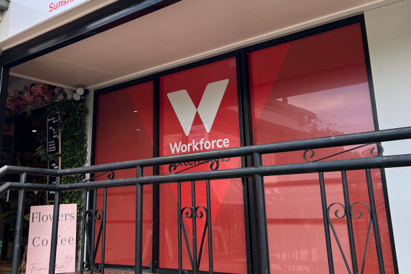 image of front an office showing their window privacy graphics