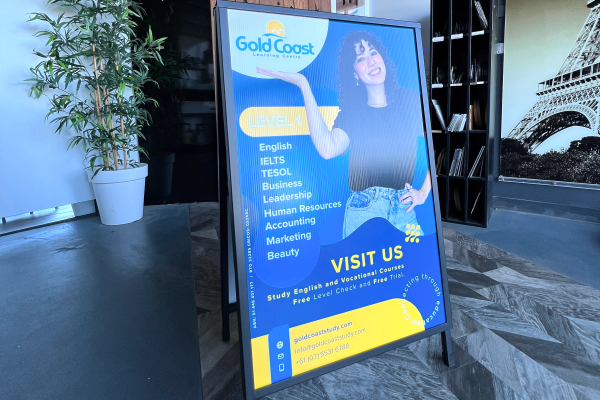 blue, yellow and white coreflute sign in A-Frame