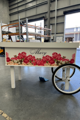 White Bar cart with custom decal on side